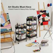 3 Tier Rolling Cart Metal With Wheels, Heavy Duty White Three Tiered Cart Organizer On Wheels, Utility Roller Storage Carts Art, Nursery, Diaper Caddy, Snack, Book, Nail, Cleaning Supplies - 神秘黑 + 3 層 + 杯 + 掛鉤 - 查看 3