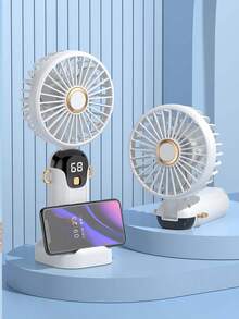 Ventilador eléctrico portátil mini USB recargable 2026 mejorado, ventilador de escritorio portátil con pantalla digital, adecuado para oficina, dormitorio, exterior, funciones 3 en 1 de mano, colgar al cuello y escritorio, diseño plegable de 90°, 5 velocidades ajustables - Multicolor - Ver 4