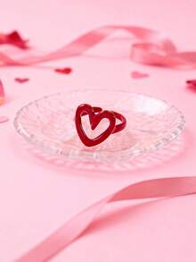 1pc Adjustable Red Heart Shaped Decorative Ring, Ideal Gift For Women, Suitable For Daily Wear And Valentine's Day