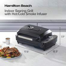 Parrilla eléctrica Hamilton Beach para interiores con infusor de humo frío y caliente, control de temperatura de 150 °F a 450 °F para sellar, campana ventilada y ventilador, superficie de cocción antiadherente de 116 pulgadas cuadradas, color negro (25375) - Tipo de Enchufe A USA (110-127V) - Ver 9