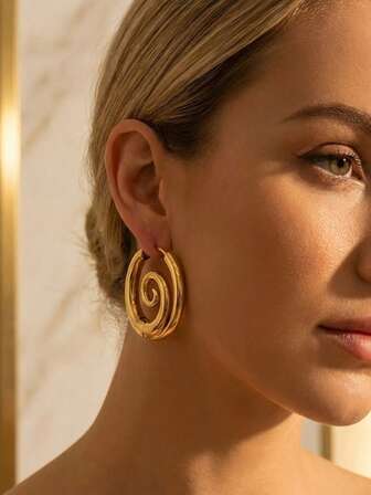 1 par de pendientes de aro espiral gruesos chapados en oro de 18K para mujeres, pendientes abrazadores vintage de espiral abstracta, joyas de declaración gruesas y retorcidas hipoalergénicas como regalo