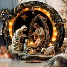 1 Uds.Nueva escena de Natividad 2D, letrero de madera, relieve religioso, Jesús nacido, la Santa Biblia, letrero para la Iglesia, puerta delantera, decoraciones colgantes de pared - B - Ver 5