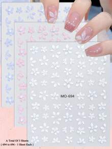 3/6片装 5D 仿珍珠花朵美甲贴纸，白色、粉色、蓝色浮雕花卉美甲贴花，适合 DIY 美甲美甲用品 - 彩色 - 查看 13