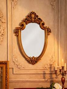 1pc European Classical Style Gold Patterned Asymmetrical Mirror Decoration, Can Be Hung Or Placed On Table As Home Wall Or Vanity Mirror Decoration Best Gifts Birthday Graduation - Gold - View 8