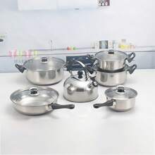 12 Piezas Juego De Ollas Y Sartenes De Acero Inoxidable De , Juego De Utensilios De Cocina Con Mangos Resistentes Al FríO, Ollas Y Sartenes Adecuadas Para Todas Las Estufas, Gas, EléCtricas E InduccióN, Aptas Para Lavavajillas - Plateado - Ver 10