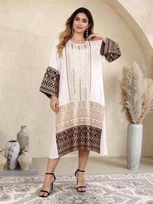 2026 New Style Ramadan Traditional Elegant Dress, Women's Arabic Jalabiya With Luxurious Gold Beaded Embroidery, Round Neck, Wide Cuff Long Sleeve, Fashion Creative Luxury - White - View 9