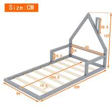Children's Bed 90 X 200 Cm, Flat Bed, House Shape, Solid Pine, Simple Design, Grey - Gray + Pine - View 6