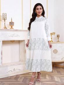 2026 New Style Ramadan Traditional Elegant Printed & Embossed Abaya Dress With Button Closure - White - View 7