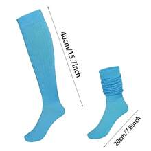 Womens Slouch Socks Neon Extra Long Scrunch Knee High Socks For Women Party Leg Warmers,Blue - 藍色 - 查看 3