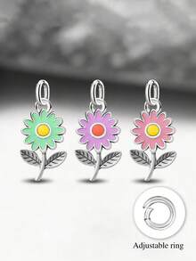 1件简约独特925纯银珐琅花朵吊坠，精致珠宝礼品，男女皆宜，圣诞礼物 - 款式4 - 查看 1
