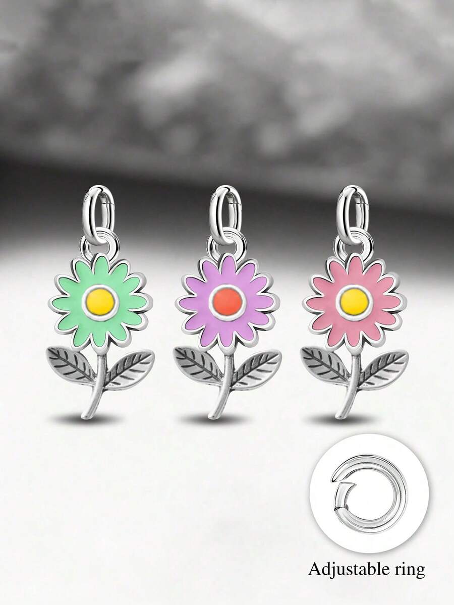 1件简约独特925纯银珐琅花朵吊坠，精致珠宝礼品，男女皆宜，圣诞礼物 - 款式4 - 查看 1