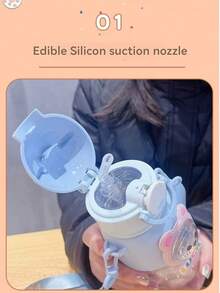 Cute Animal Kids Water Bottles 750ml - Bunny Dinosaur Lamb Bear, Insulated Tumbler With Carry Strap & Straw, One-Hand Open Leakproof Plastic Cup - Multicolor - View 8