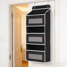 Behind The Door Hanging Cloth Storage Storage Box, Above The Door Storage Box, Hanging Wardrobe Storage Storage Box, 5 Large Capacity Pockets, Suitable For Bedroom, Bathroom, Food Storage Room, Home Storage 5-Tier - Black - View 6