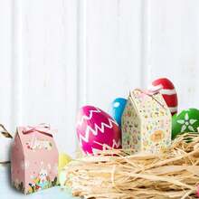 Hộp quà Phục Sinh hình ngôi nhà (12/24 chiếc) kèm ruy băng, hộp quà hoạt hình hình thỏ và cà rốt, hộp giấy đựng quà tự làm, hộp quà tặng tiệc tùng. - Xem 8