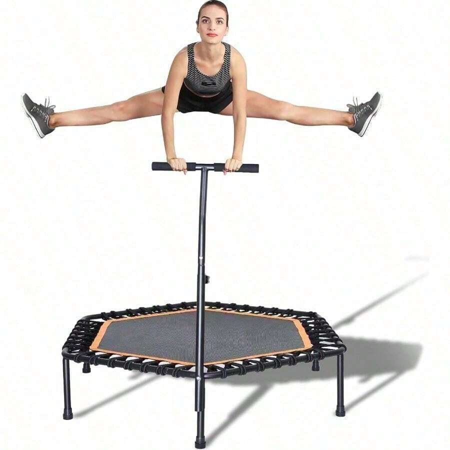 WELIKERA Trampolín Portátil y Plegable Trampolín Fitness de 48 Pulgadas con Mango Ajustable para Uso en Exteriores e Interiores Capacidad de Peso: 130 kg - Multicolor - Ver 1