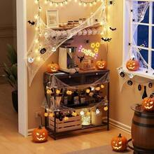 FurnitureR Mesa Consola con Toorrientes y Puertos USB 3 Niveles Alenamiento Mesa Sofá Angosta Barra Café Soporte TV Alto para Sala sofá Pasillo y vestíbulo Café y Negro - Multicolor - Ver 1