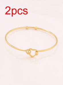 2个开口手镯，不锈钢几何花朵圆形心形手镯，DIY珠宝手链制作材料，手镯底座 - 2件#手鐲 - 查看 15