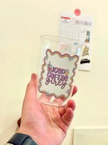 1个字母印花冰咖啡玻璃杯，大容量抹茶玻璃杯，下午茶果汁玻璃杯，冷饮玻璃杯，热饮玻璃杯，高温烘烤印花，可清洗重复使用 - 彩色 - 查看 13