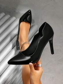 Fashionable Women's Black High Heels, New Sexy Party Pointed Toe Stiletto Design Slip-On Comfortable High Heel Pumps, Versatile For Banquet, Daily Wear, Work Commute, Uniform, Formal Dress - Black - View 2