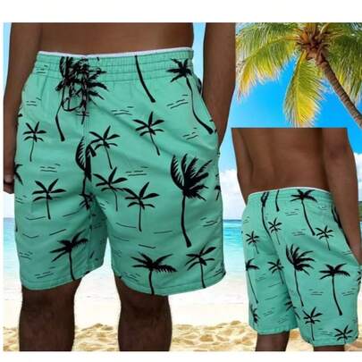Bermuda Coqueiro Estampada Tactel Grosso Masculina Tamanho Adulto Para Praia Piscina Esportes Ao AR Livre Verão Cordão Bolso