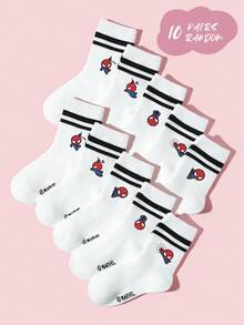 1/5/10 Pairs Marvel Kids/Boys' White Athletic Crew Socks With Spider-Man Cartoon Pattern, Breathable Comfortable Moisture-Wicking Crew Socks, Casual Soft Ribbed Socks Suitable For Daily Wear, School, Party, Leisure Activities - White - View 11