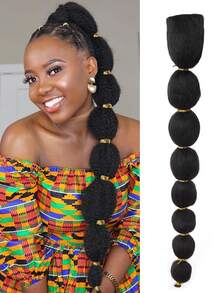 合成抽绳马尾接发泡泡辫长灯笼假发编织马尾带发圈合成假发适合女性日常佩戴和聚会 - 彩色 - 查看 1