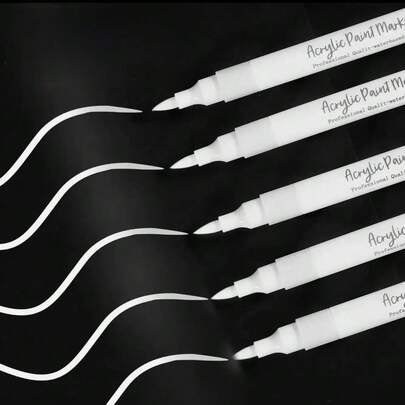 永久性白色丙烯马克笔，专业美术用品，适用于黑色纸张、高光、织物、轮胎、金属、木材、画布、玻璃、塑料、石头、陶瓷等多种材料，适合成人、艺术家、学生和初学者用于绘画和创作。