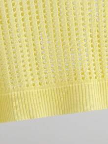 GIGOGOU Women's Hollow Out Knitted Polo Shirt Top, Fashionable Breathable Casual Vacation Short Sleeve T-Shirt, Summer - Yellow - View 9