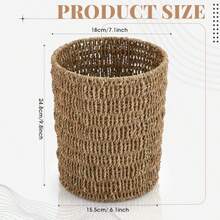Havawish 2 piezas Cesta de basura de hierba marina trenzada de mimbre hecha a mano papelera tejida de 6.8 litros papelera redonda de mimbre estilo boho contenedor de basura natural para dormitorio - natural - Ver 2