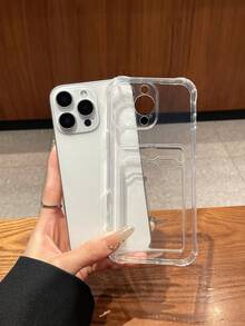 Minimalist Transparent Card Holder Phone Case, Shockproof, Lens Protection, Card Slot For Photos/Cards, Frame Function, Full Coverage Soft Case, Compatible With IPhone 16/13 Series, 17 Pro Max/17 Series, Shockproof Phone Case - Clear - View 3