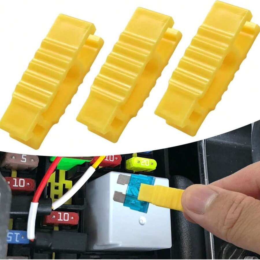 3件套汽车保险丝拔取器，通用塑料汽车/船舶迷你标准刀片式保险丝拆卸器，车辆维修保险丝插入夹拔取器 - 黃色 - 查看 1