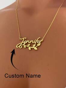 定制名字项链，树叶名字吊坠项链，女士项链，定制名字吊坠首饰，不锈钢首饰，夏季首饰，树叶形状名字吊坠，银色，金色名字吊坠项链，独特名字配饰，个性化名字项链，送给女朋友、母亲、朋友、伴娘，生日、周年纪念日、母亲节礼物，沙滩配饰 - 彩色 - 查看 2