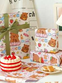 6pcs Capybara Themed Fantasy Gift Wrapping Paper, Mixed Color Animal Pattern, For Children's Birthday Party And Baby Shower, 6 Folded Sheets Per Pack, Party Gift Packaging | Quirky Design | Colorful Print - Multicolor - View 10