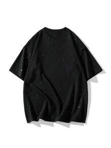 GRDR 男士夏季透气吸湿舒适闪亮星形装饰圆领短袖T恤 | 白色星形装饰 - 黑色 - 查看 5