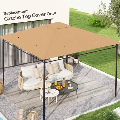 Outsunny 3 X 3 M Gazebo Canopy Replacement Cover, UV Protected Garden Gazebo Roof Replacement With Drain Holes, TOP COVER ONLY, Beige
