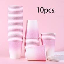 Bộ 10/20/60 chiếc, cốc giấy dùng một lần màu hồng chuyển dần sang trắng, dung tích 9 oz, cốc giấy đựng đường màu hồng, cốc cà phê, cốc trà, cốc tiệc tùng, cốc đựng đồ uống nóng và lạnh, thích hợp cho văn phòng, đám cưới, tiệc cưới hỏi, tiệc độc thân, nhà hàng, họp mặt gia đình và các dịp khác. - Hồng - Xem 8