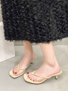 Women's Fashion High Heel Sandals, Round Toe Thin Kitten Heel Slip-On Sandals, Spring/Summer 2026 New Arrival - Beige - View 4