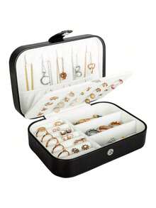 1个便携式旅行首饰盒，项链耳环戒指收纳展示盒，PU皮革大容量首饰盒，首饰柜台展示盒