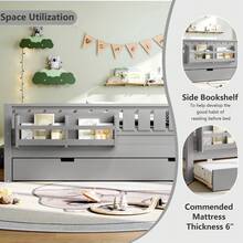 FUNIDEE Full Size Platform Bed With Trundle, Platform Bed Frame With Built-In Bookshelves And Rounded Small Staircase, Bed Frame With Guardrails For Kids - 灰色 - 查看 6