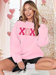 Valentine Sweatshirt For Women Glitter XOXO Printed Pullover Top Novelty Valentine's Day Long Sleeve Gift Top - 懷特-h - 查看 10