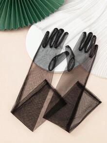 Women  Mesh Long Evening Gown/Dress Decorative Party Gloves - 黑色 - 查看 4