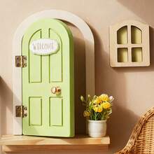 1pc New Nordic Style Cute Wooden Baby Room Decor, Children's Companion, Balcony Window Fairy Door, Princess Room Decoration - Green - View 3