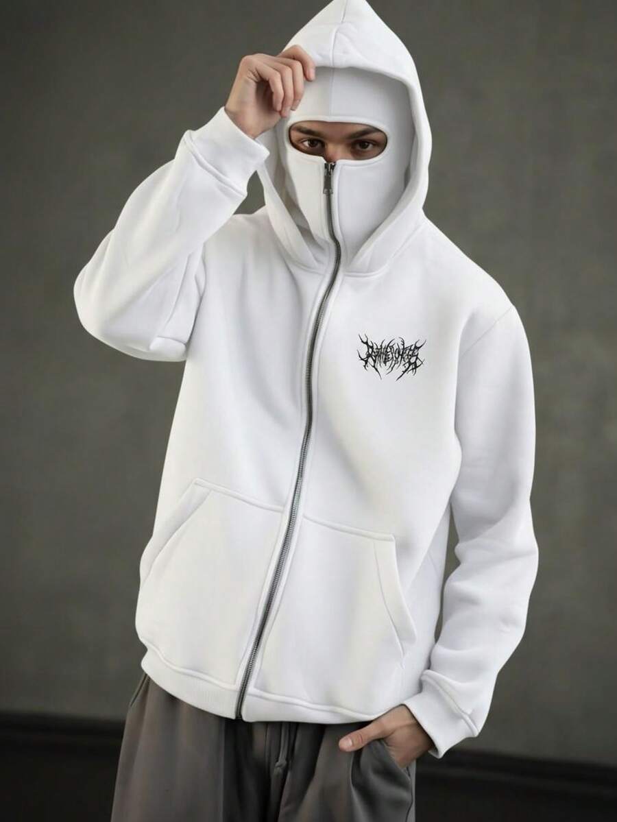 Women's Double-Layered Hooded Sweatshirt With Zipper Pockets For Social Anxiety Sufferers In Regular Length Autumn & Winter Clothing - trắng - Xem 1