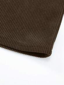 卡其色灯芯绒翻领长袖男士Polo衫，宽松休闲套头衫，春秋季 - 咖啡棕 - 查看 6