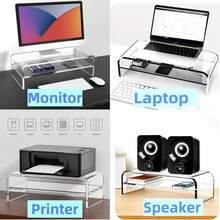 Soporte de acrílico para monitor de computadora de 2 niveles, soporte para monitor de computadora de 16 pulgadas, soporte de acrílico para iMac, PC, computadora, portátil, visualización - 40 centímetros - Ver 8