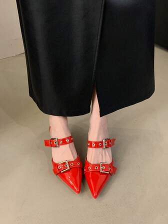 女士尖头穆勒拖鞋，银色高跟无后跟凉拖