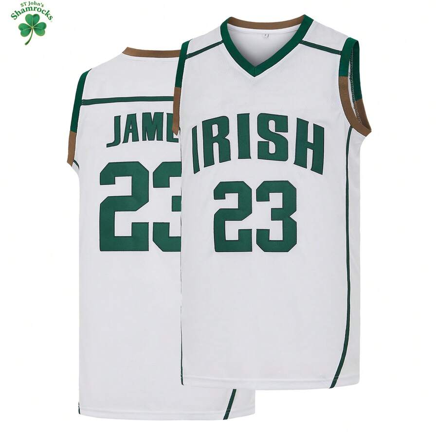MEAN MACHINE 男士23号爱尔兰·詹姆斯篮球球衣，来自俄亥俄州圣文森特和圣玛丽高中的拍卖会，字母刺绣训练比赛球衣，球迷礼物 - 白色 - 查看 1