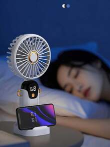Ventilador eléctrico portátil mini USB recargable 2026 mejorado, ventilador de escritorio portátil con pantalla digital, adecuado para oficina, dormitorio, exterior, funciones 3 en 1 de mano, colgar al cuello y escritorio, diseño plegable de 90°, 5 velocidades ajustables - Multicolor - Ver 8