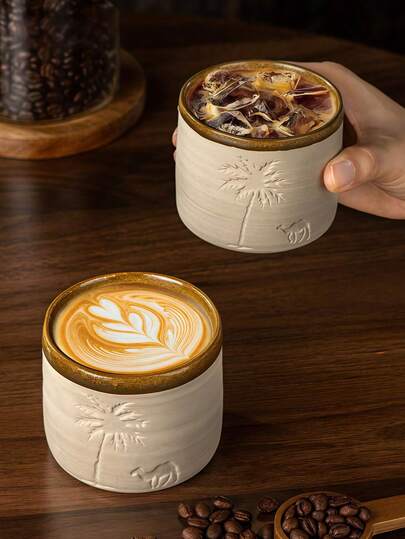 Middle Eastern Style Coffee Cup Featuring Camel And Palm Tree Patterns, Suitable For Espresso, Desert-Themed Gift, Ideal For Saudi National Day Gifts, Family Gatherings, Afternoon Tea, And Office Use. Available Capacities: 120ml/250ml/310ml