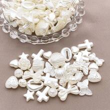 100 piezas/paquete Cuentas de ABS con acabado similar a la perla: Pétalos, Lirio del Valle y Lazos. Cuentas sueltas florales lindas para enhebrar y hacer joyas DIY. - Blanco - Ver 5